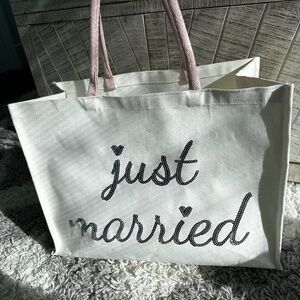 "Just Married" Ivory Canvas Tote Bag
